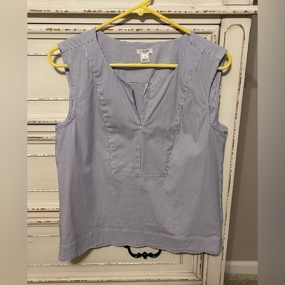 J Crew blue and white striped sleeveless shirt - Picture 2 of 8